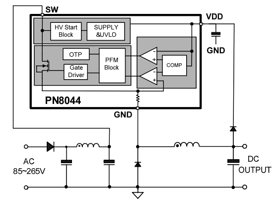 PN8044 ac-dc电源芯片电路图