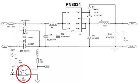 家电过零检测采用光耦采样