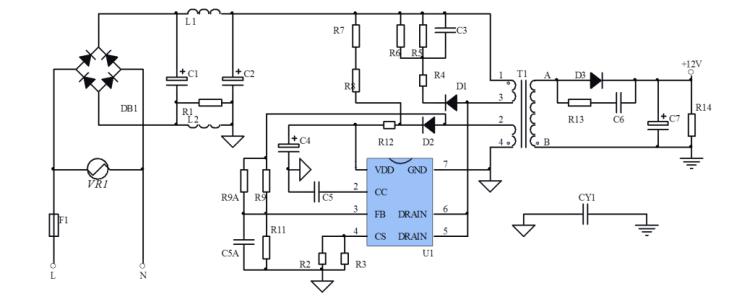 12V1.5A电源适配器方案电路原理图
