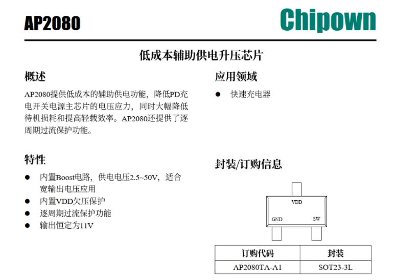 65W PD快充方案AP2080 Boost芯片
